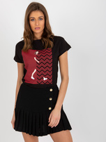 Hurtownia Czarny damski t-shirt z nadrukiem z bawełny 