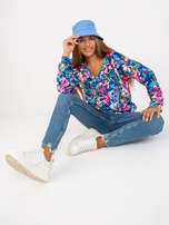 Hurt Niebieska welurowa bluzka z nadrukiem i dekoltem w serek RUE PARIS 