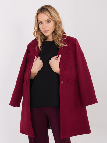 Bordowy płaszcz z zapięciem na guzik