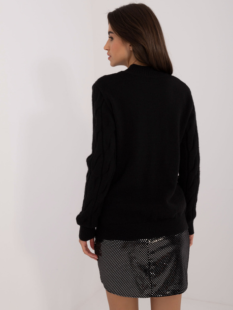 Hurt Czarny damski sweter z warkoczami i długim rękawem