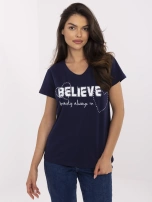 Granatowy damski t-shirt z nadrukiem 
