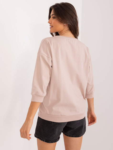 Hurt Beżowa damska bluzka z dżetami na co dzień