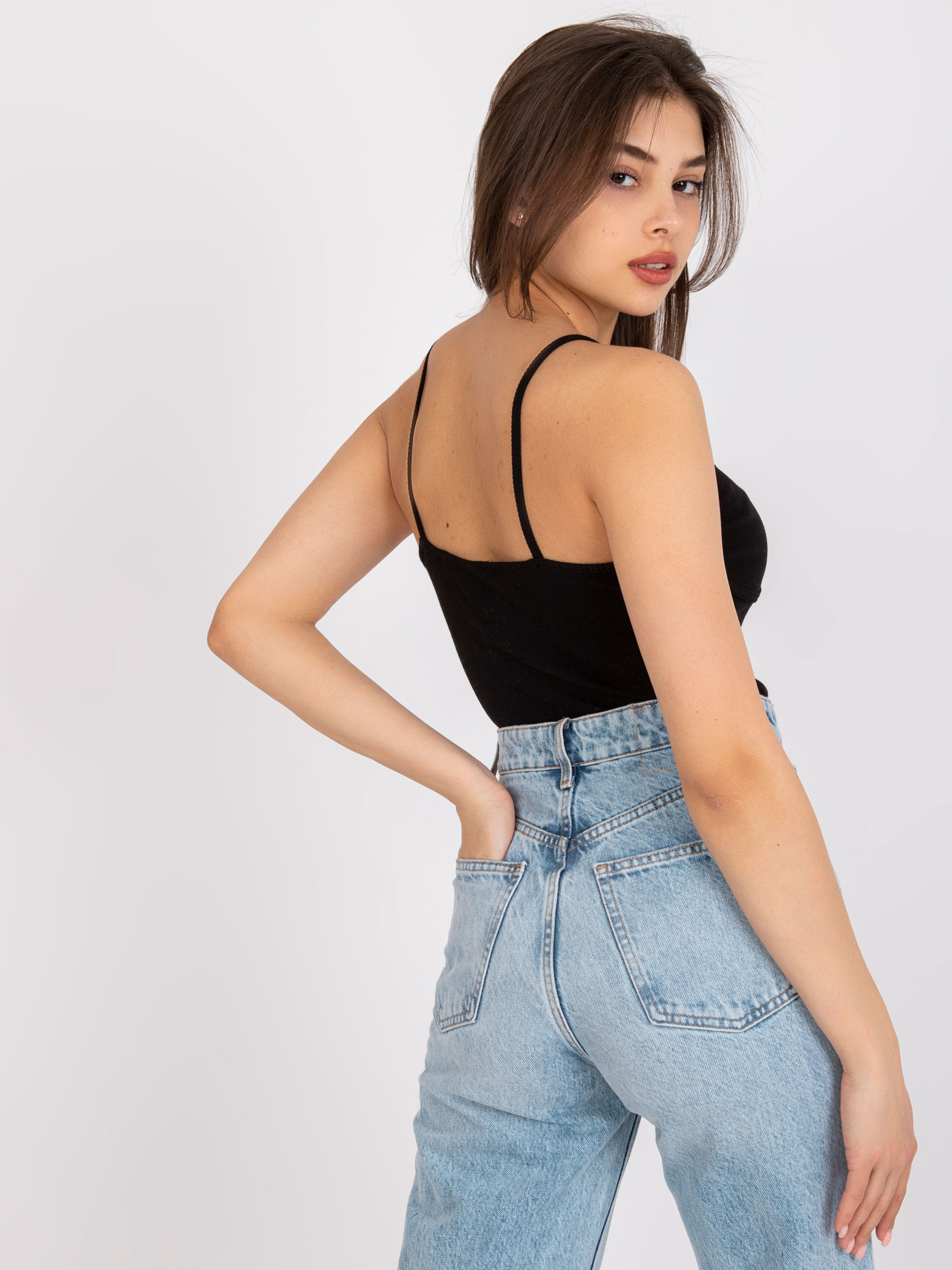 Black Ribbed Cotton Top Alla OCH BELLA