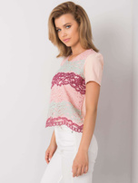 Brzoskwiniowo-bordowa bluzka z koronką Zahra