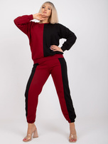 Bordowo-czarny komplet dresowy plus size z bawełny Amishi