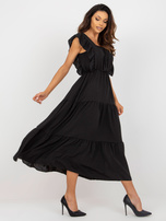 Hurt Black midi dress with a ruffle in a loose fit.
