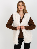 Hurtownia Ecru futrzana kamizelka z kieszeniami Hallie