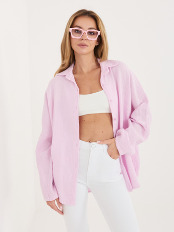 Jasnoróżowa muślinowa koszula z długim rękawem