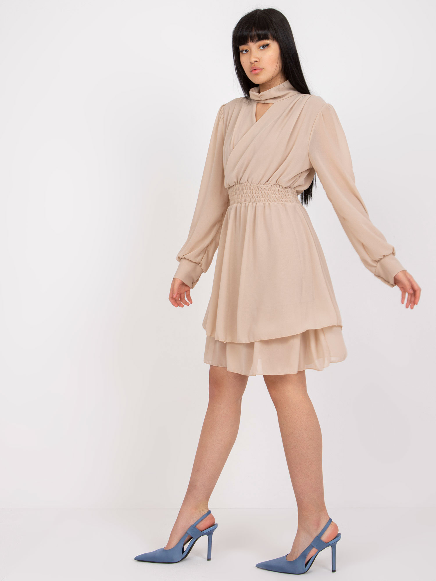 Beige vzdušné koktejlové mini šaty OCH BELLA.