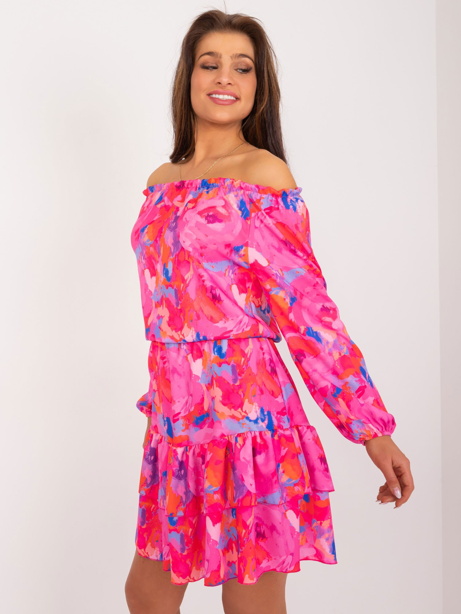 Hurt Dunkelrosa Kleid Off-Shoulder mit Rüsche RUE PARIS.