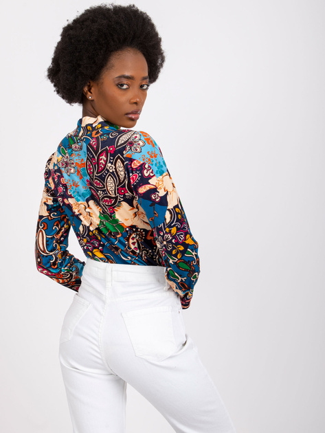 Ciemnoniebieska wzorzysta bluzka z weluru Bologna