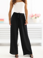 Czarne letnie spodnie z materiałowym paskiem 