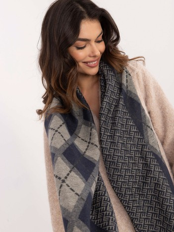 Großhandel dunkelblau-beige Damen Schal mit Rauten.