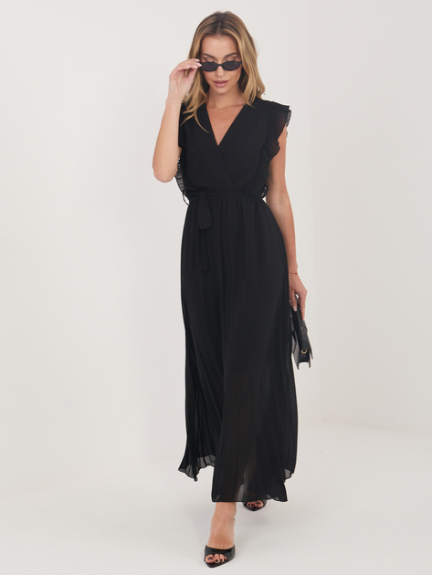 Czarna letnia sukienka z kopertowym dekoltem RUE PARIS