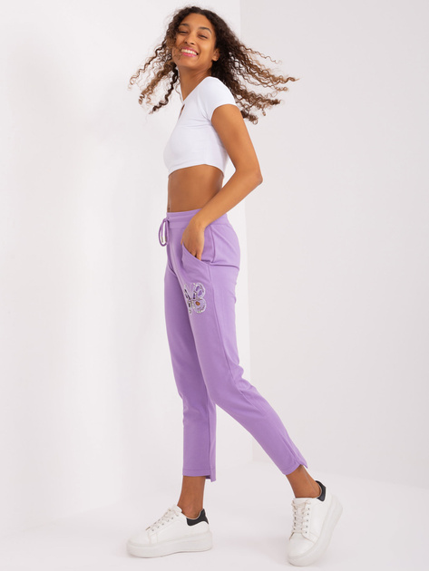 Hurt Fioletowe damskie spodnie dresowe z wiązaniem