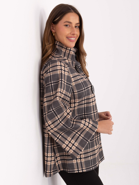 Jasnobeżowo-czarny krótki płaszcz w kratę