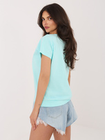 Miętowa damska bluzka basic z krótkim rękawem RUE PARIS 