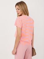 Fluo pomarańczowo-różowy damski t-shirt z haftem