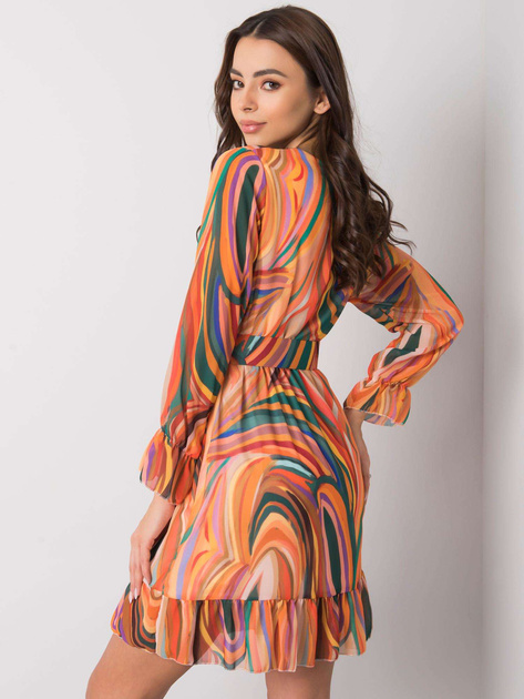 Pomarańczowa sukienka we wzory z paskiem Kerley