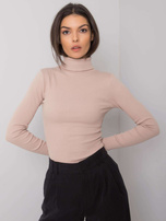 Jasnobeżowa bluzka prążkowana z golfem Elisee RUE PARIS