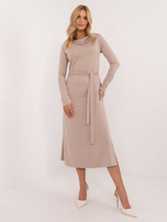 Hurtownia Beżowa koktajlowa sukienka z rozcięciem