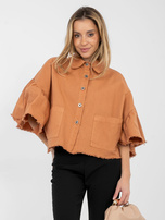 Ceglasta jeansowa kurtka z rękawem 3/4 RUE PARIS 