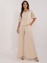Hurt Jasnobeżowy komplet letni z koszulą i spodniami