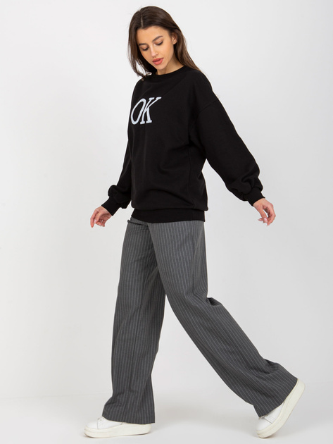 Hurtownia online Czarna luźna bluza bez kaptura z haftem