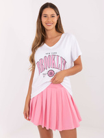 Biało-jasnoróżowy komplet z t-shirtem oversize