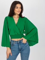 Hurt Zielona kopertowa bluzka wizytowa z szerokim rękawem