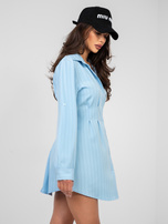 Pastelowa niebieska sukienka z elastycznym marszczeniem RUE PARIS 