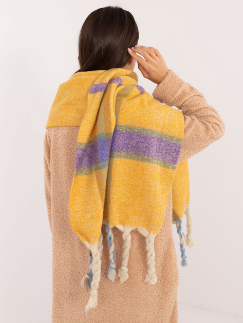 Hurtownia Ciemnożółty gruby szal damski z frędzlami