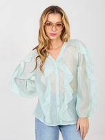 Jasnomiętowa elegancka koszula z falbanami