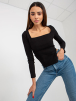 Hurt Black short ribbed blouse with slits OCH BELLA