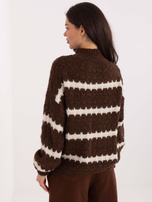 Braun-ecru Damen Oversize-Pullover mit Streifen.