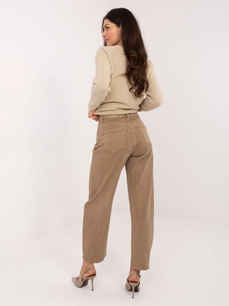 Ciemnobeżowe damskie jeansy baloon z paskiem