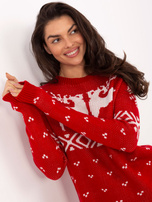 Czerwony świąteczny sweter w serduszka 