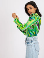 Zielona welurowa bluzka z falbankami Lina 