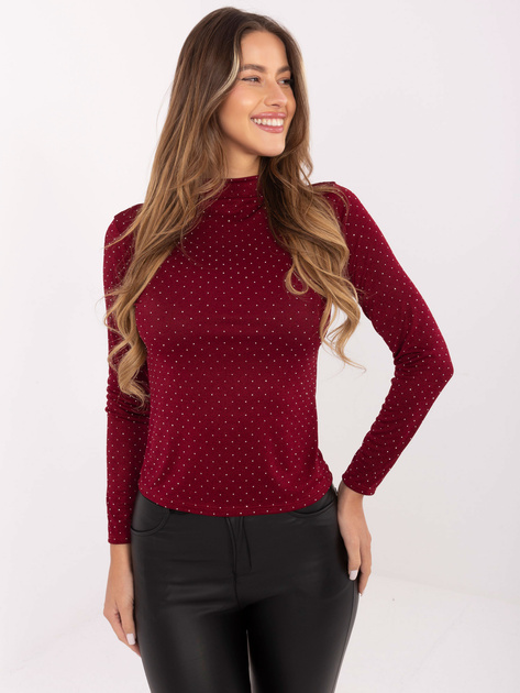 Bordowa dopasowana bluzka z półgolfem RUE PARIS