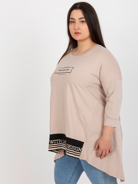 Hurtownia Beżowa dresowa tunika plus size z bawełny