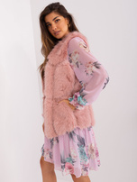 Hurt Brudnoróżowa futrzana kamizelka rozpinana z kieszeniami