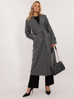 Hurt Ciemnoszary długi płaszcz trencz z kieszeniami