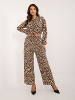 Hurt Beżowo-czarny panterkowy komplet z szerokimi spodniami