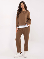 Camelowy damski komplet z białą wstawką RUE PARIS 