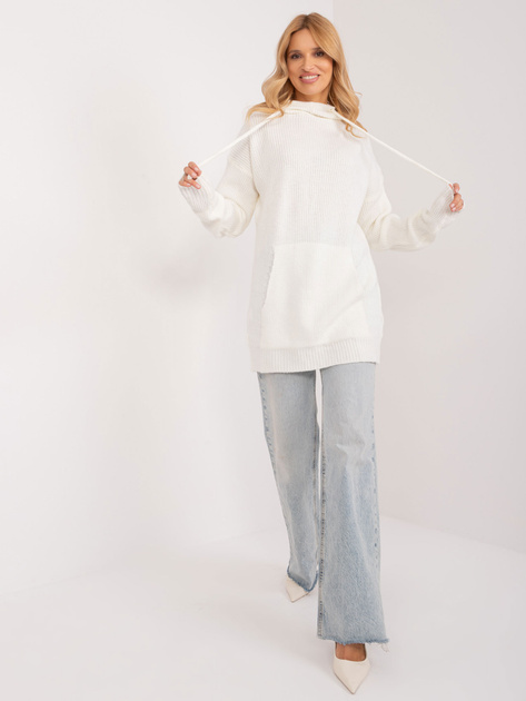 Hurtownia Ecru długi sweter oversize z kapturem