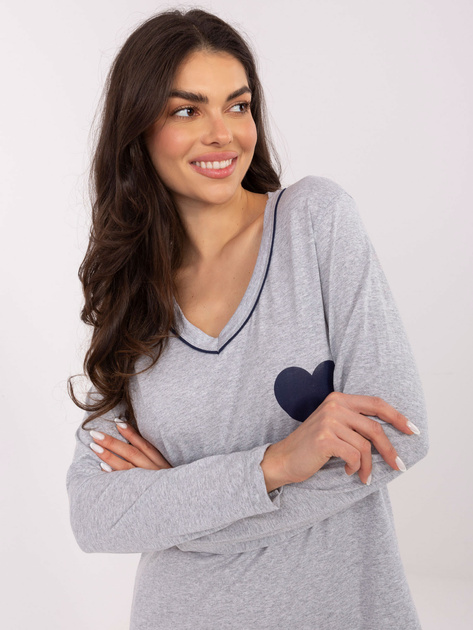 Szara bawełniana koszula nocna damska z serduszkiem od Forever Pink