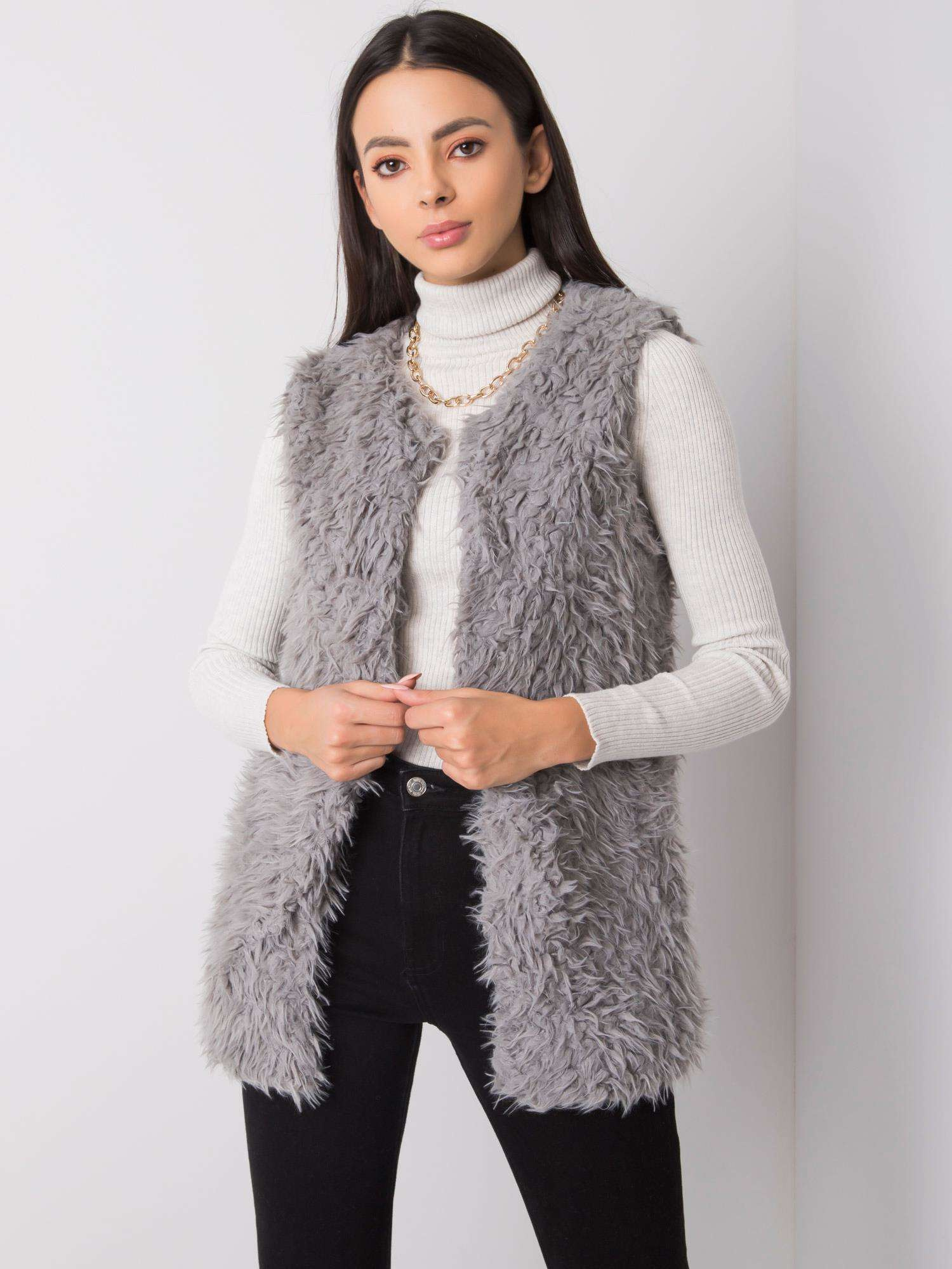 Dark gray fur vest Sybille.