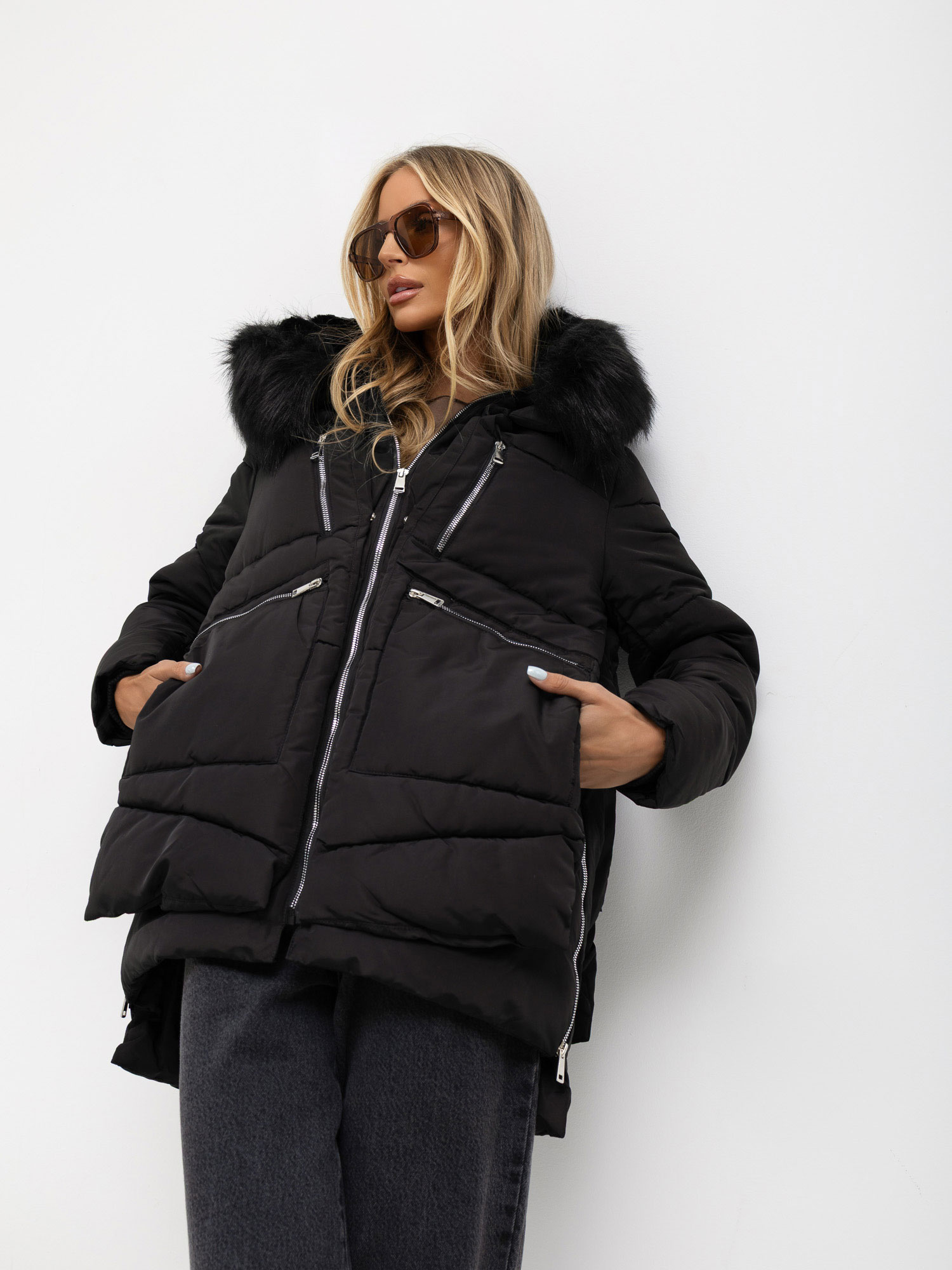 Schwarze gesteppte Winterjacke Estherville.