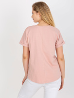 Brudnoróżowy bawełniany t-shirt plus size z nadrukiem