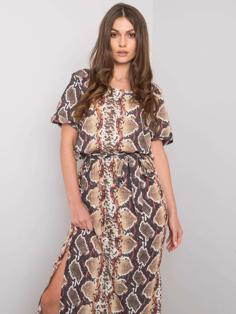 Beżowa sukienka z printami Meriem